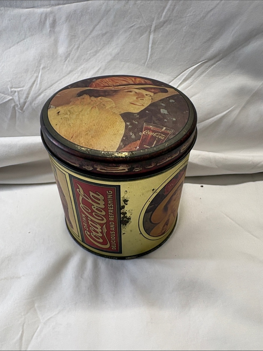 Coca-Cola Retro Lady Tin in Yellow and Red